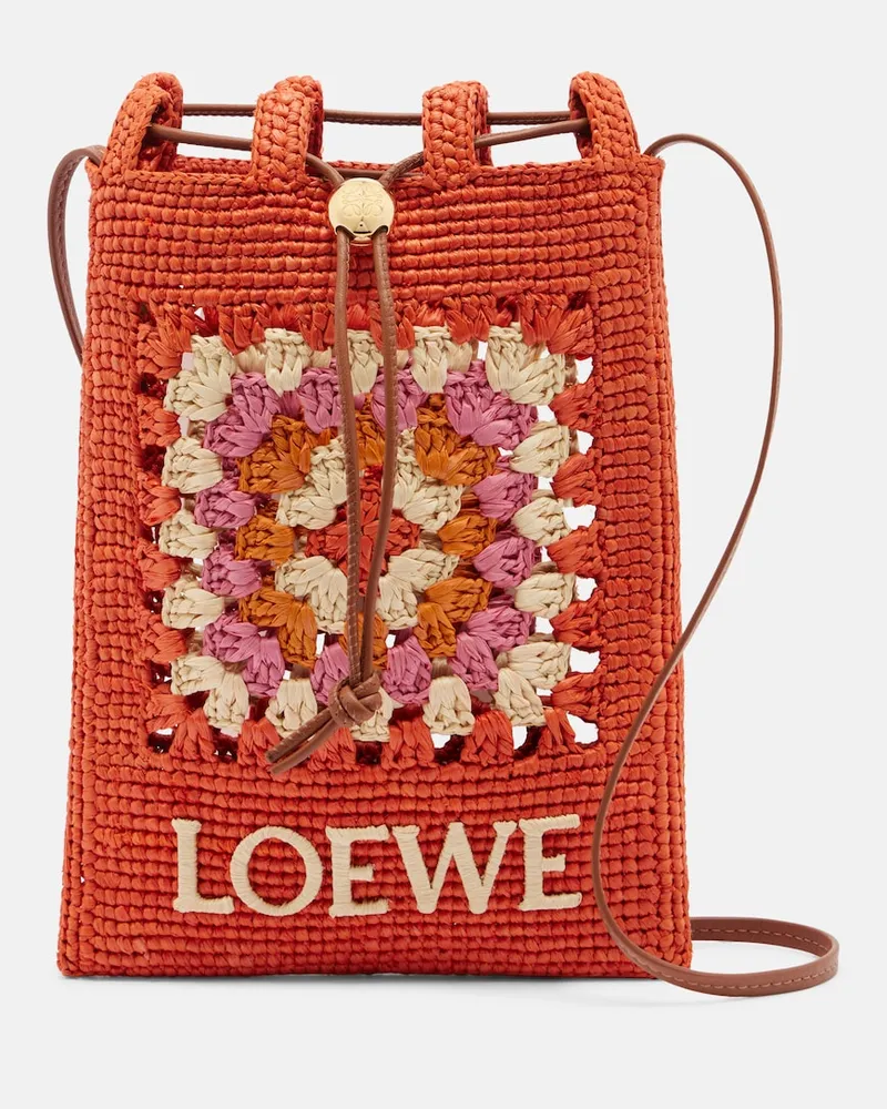 Loewe Paula's Ibiza Etui mit Riemen aus Raffiabast Orange