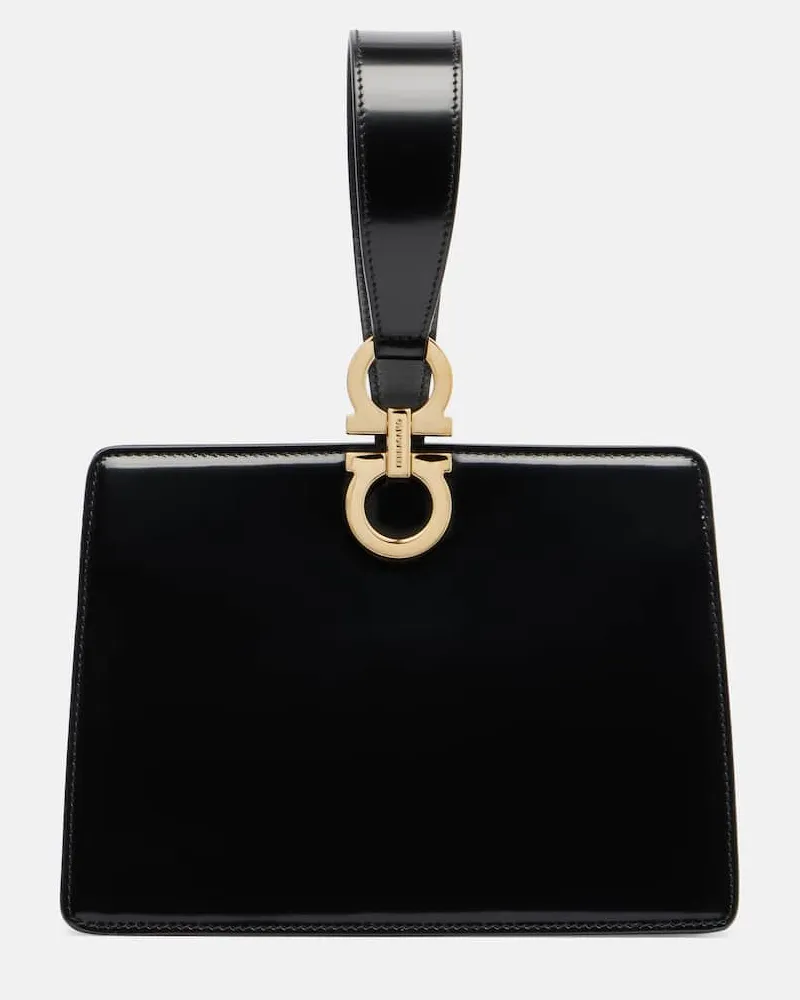 Ferragamo Clutch Small aus Lackleder Schwarz