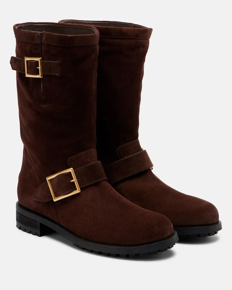 Jimmy Choo Bikerstiefel aus Veloursleder Braun