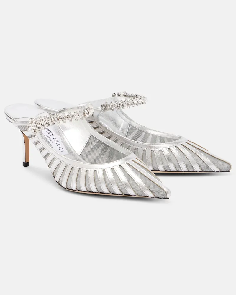 Jimmy Choo Mules Bing 65 aus Metallic-Leder und Mesh Silber