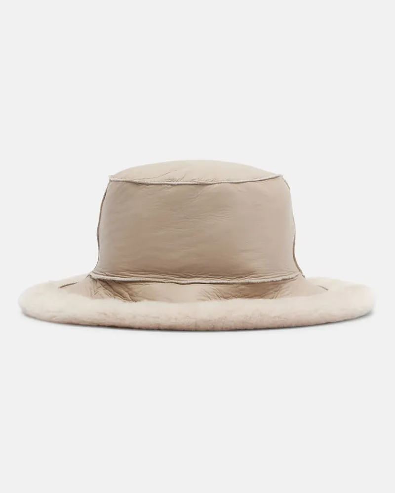 Brunello Cucinelli Hut aus Leder mit Shearling Beige