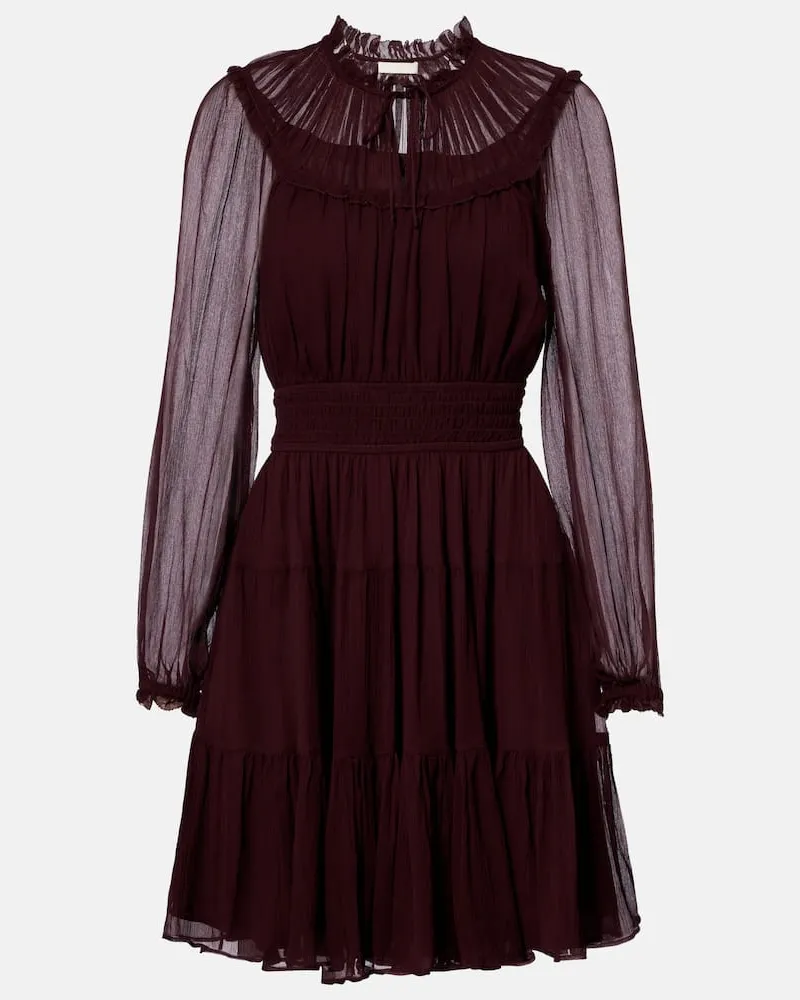 Ulla Johnson Minikleid Ava aus Seidenchiffon Burgunderrot