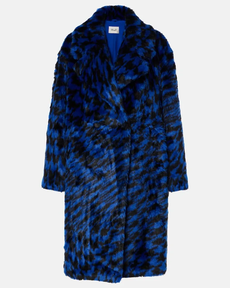 Diane von Furstenberg Bedruckter Mantel aus Faux Fur Blau