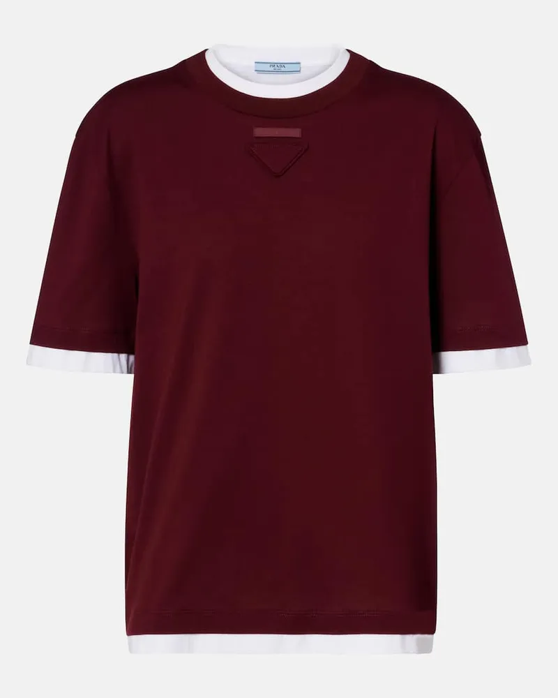 Prada T-Shirt aus Baumwoll-Jersey Burgund