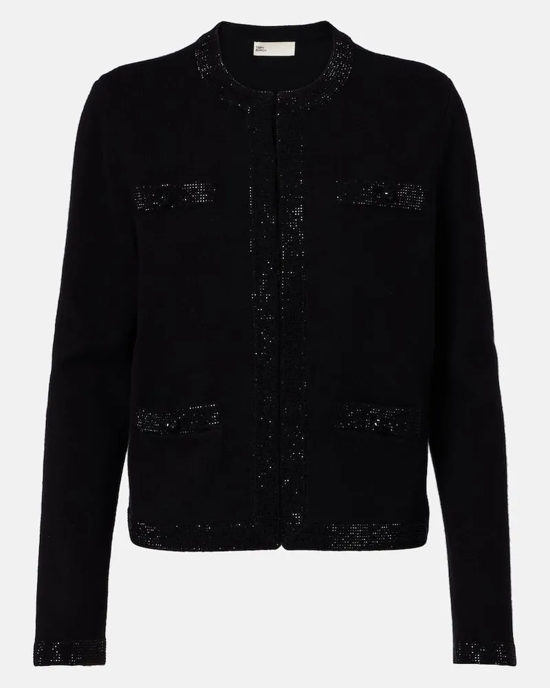 Tory Burch Verzierter Cardigan aus einem Wollgemisch Schwarz
