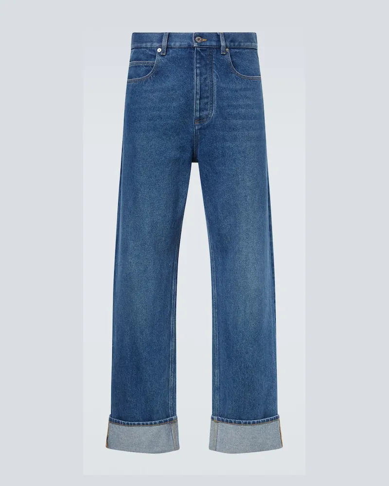 Bottega Veneta Wide-Leg Jeans mit Leder Blau