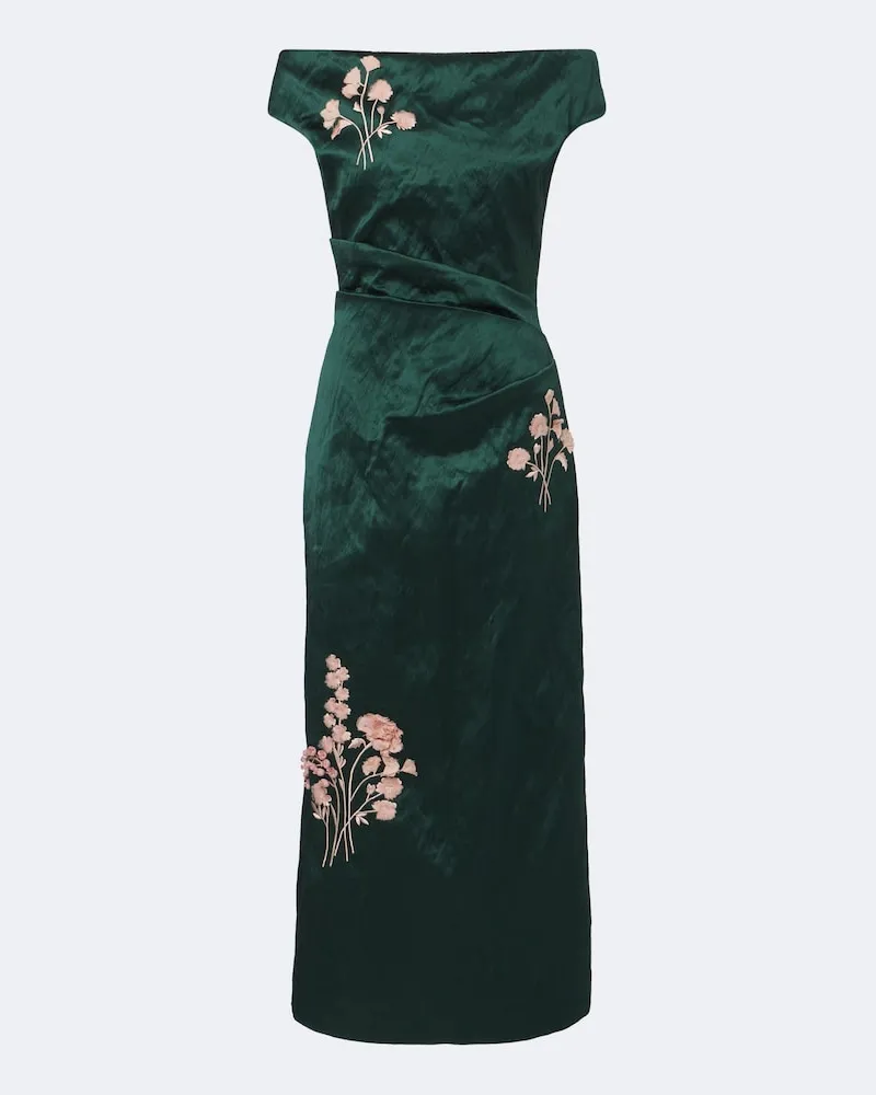 Erdem Verziertes Cocktailkleid aus Satin Grün