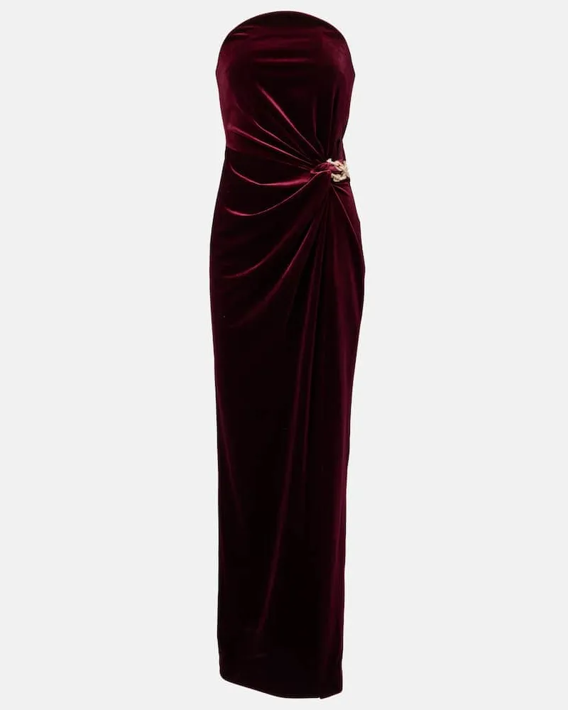 Self-Portrait Robe aus Samt mit Kristallen Burgunderrot