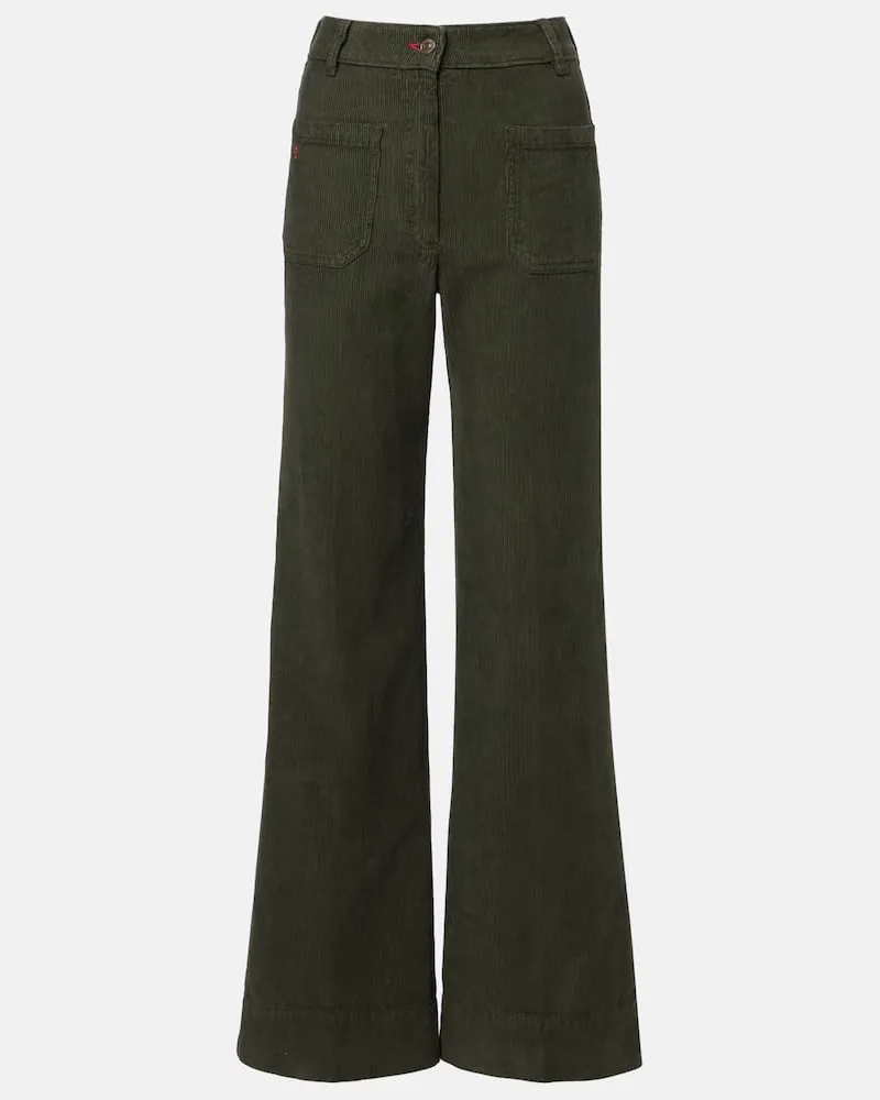 Victoria Beckham Mid-Rise-Schlaghose Alina aus Baumwoll-Cord Grã¼n