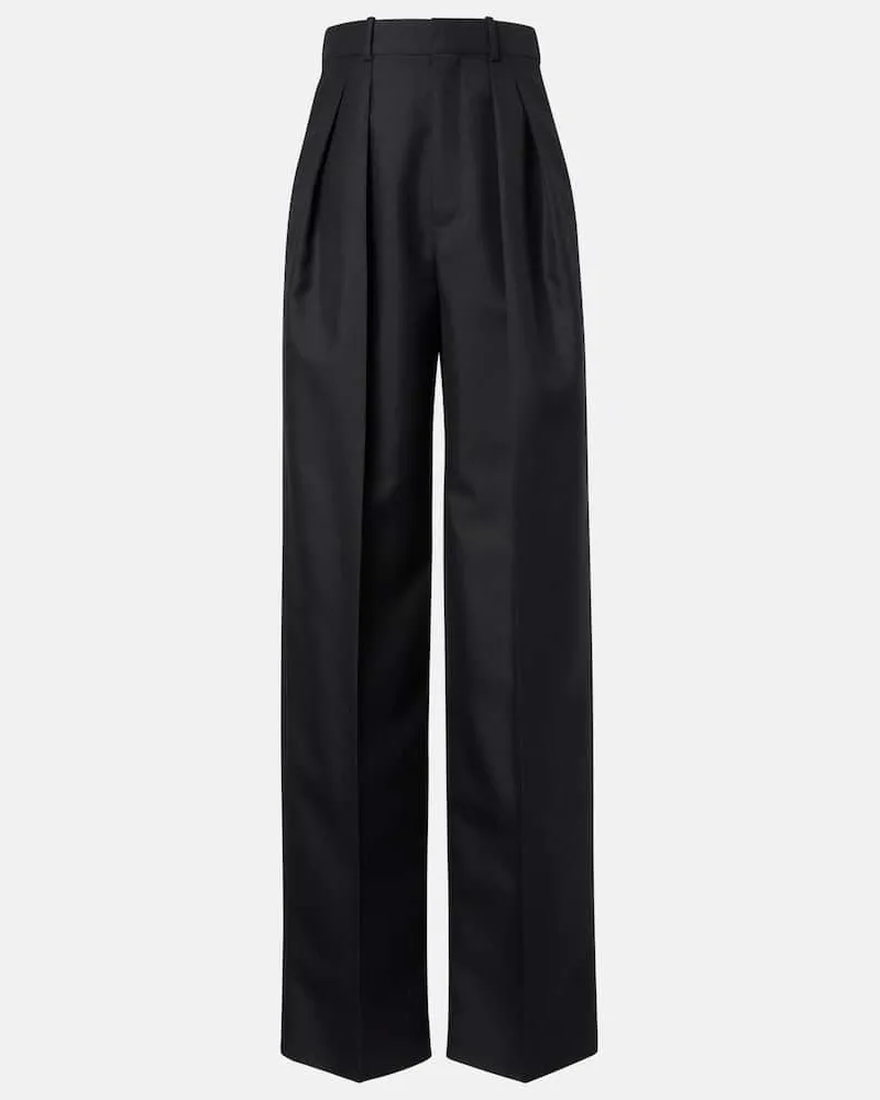 Saint Laurent Weite Hose aus Wolle und Mohair Schwarz