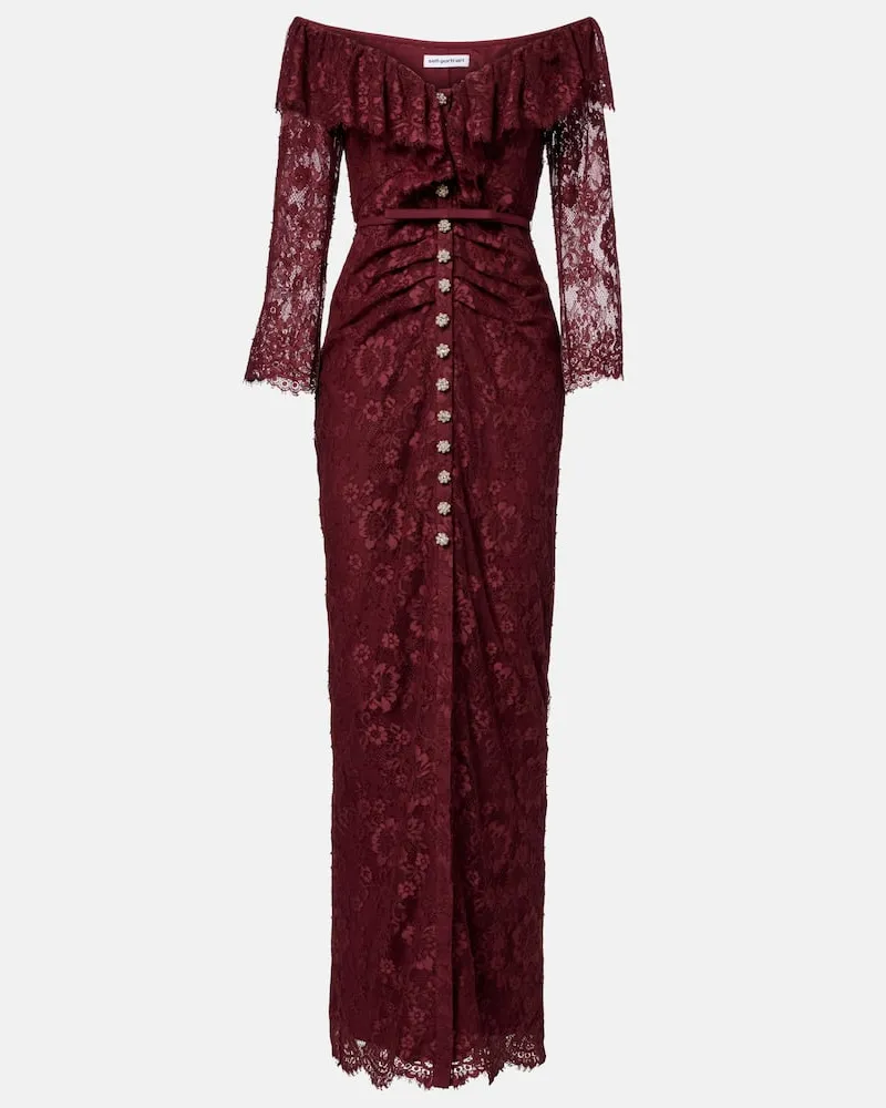 Self-Portrait Off-Shoulder-Maxikleid aus Spitze Burgund