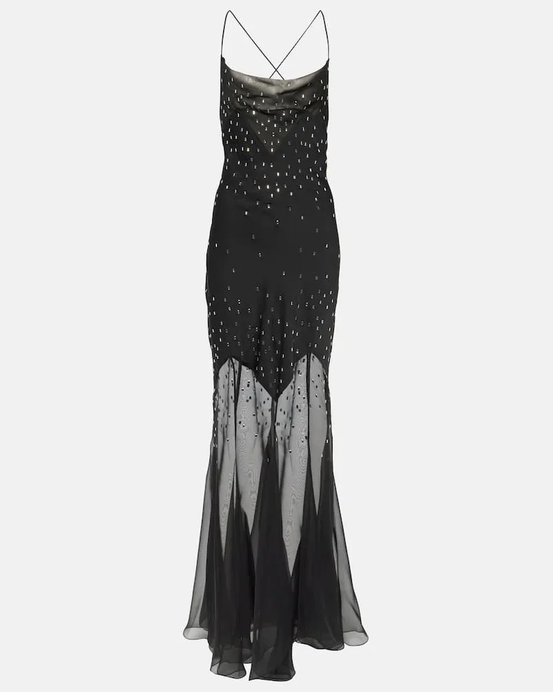 Paco Rabanne Verziertes Maxikleid aus Chiffon Schwarz
