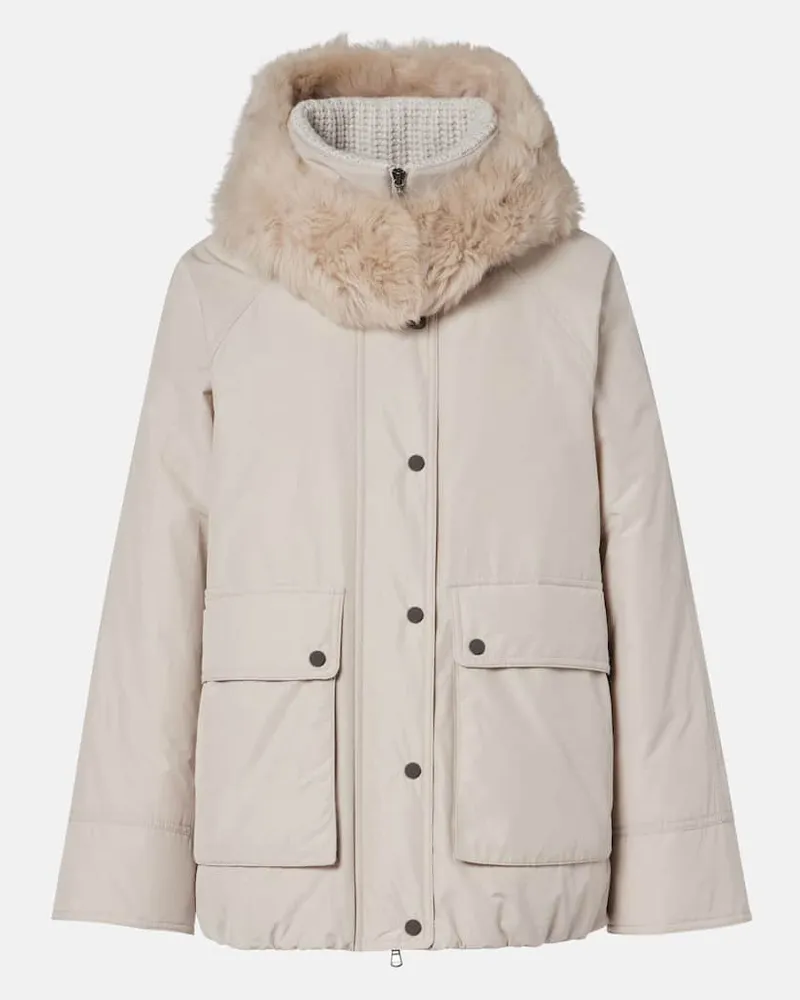 Brunello Cucinelli Wattierte Jacke mit Leder Grau