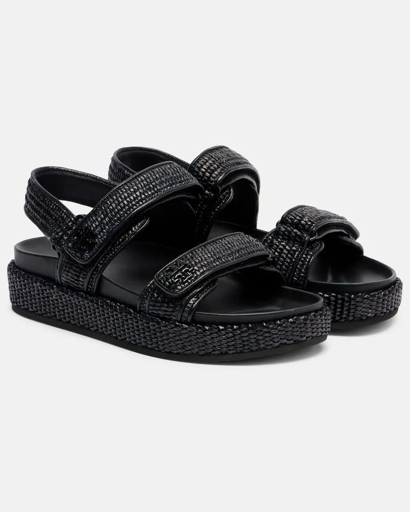 Tory Burch Sandalen aus Raffiabast und Leder Schwarz