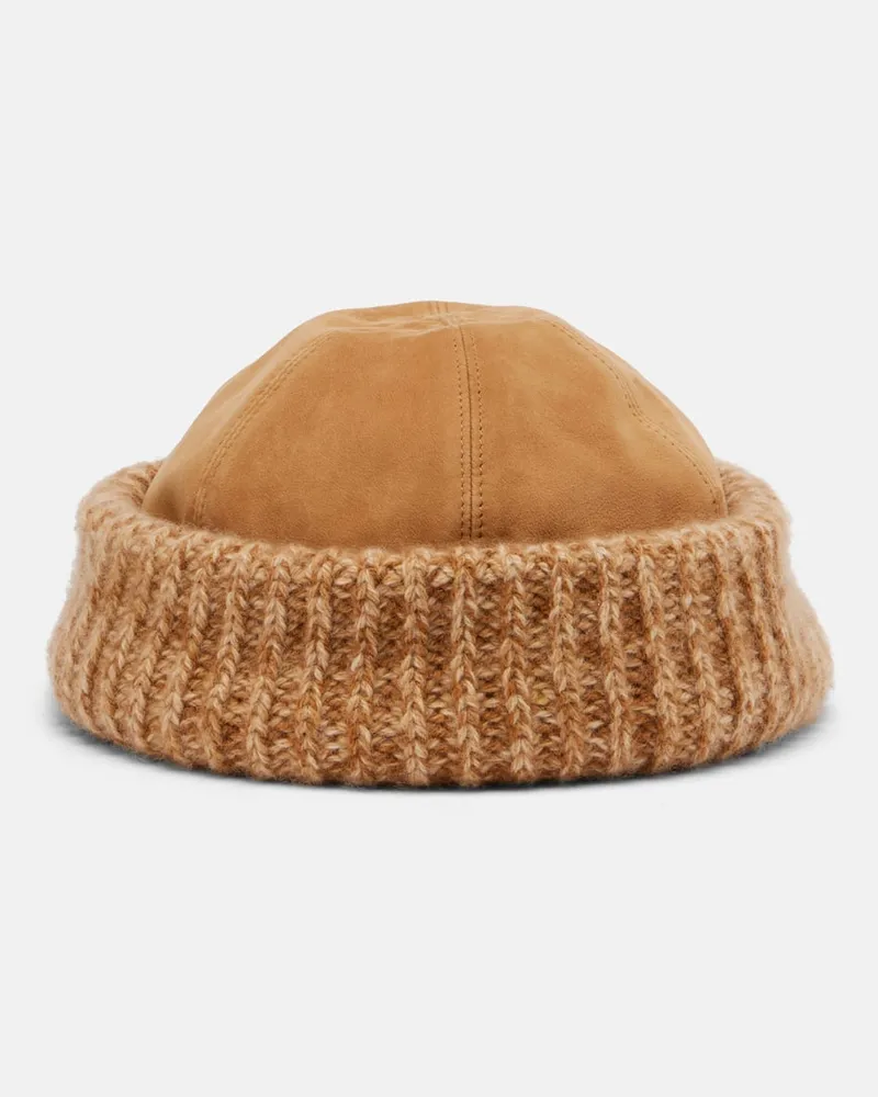 Loro Piana Mütze aus Veloursleder und Kaschmir Braun