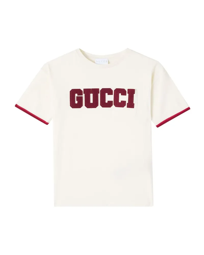 Gucci Besticktes T-Shirt aus Baumwoll-Jersey Weiß