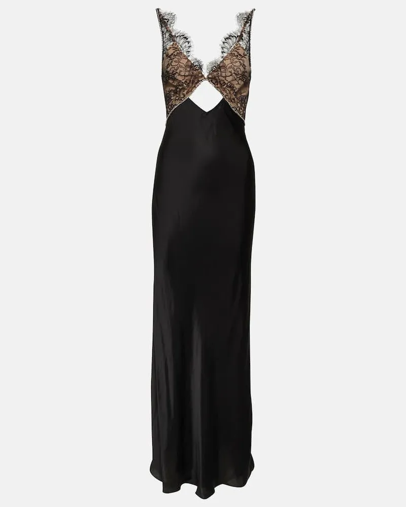 Self-Portrait Robe aus Spitze und Satin Schwarz