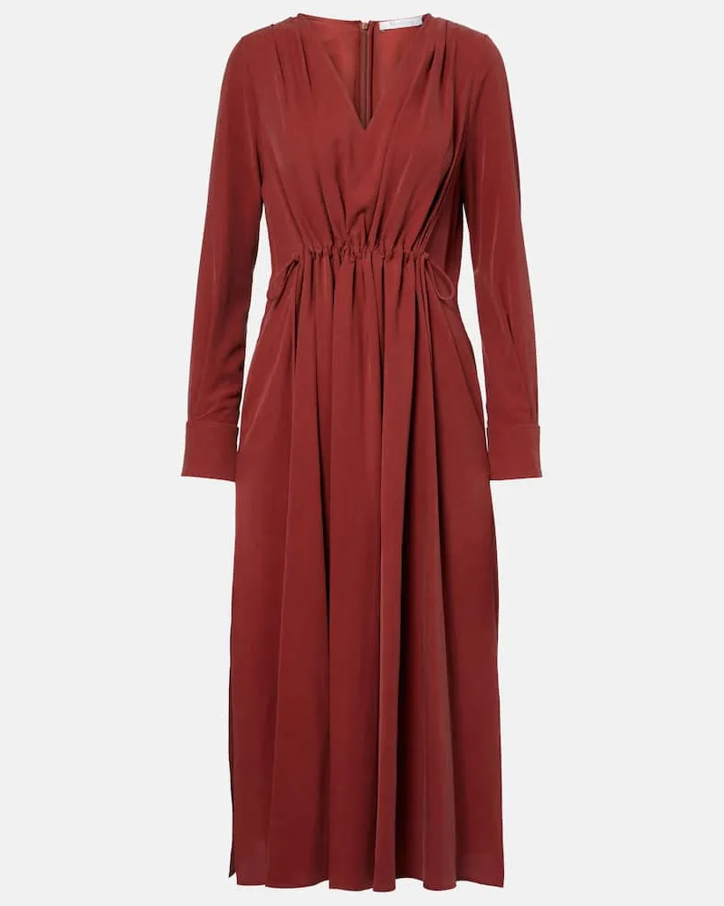 Max Mara Midikleid Full aus Seiden-Canvas Braun