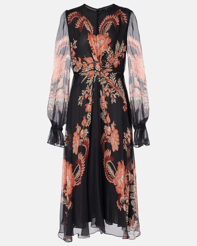 Etro Bedrucktes Midikleid aus Seide Schwarz