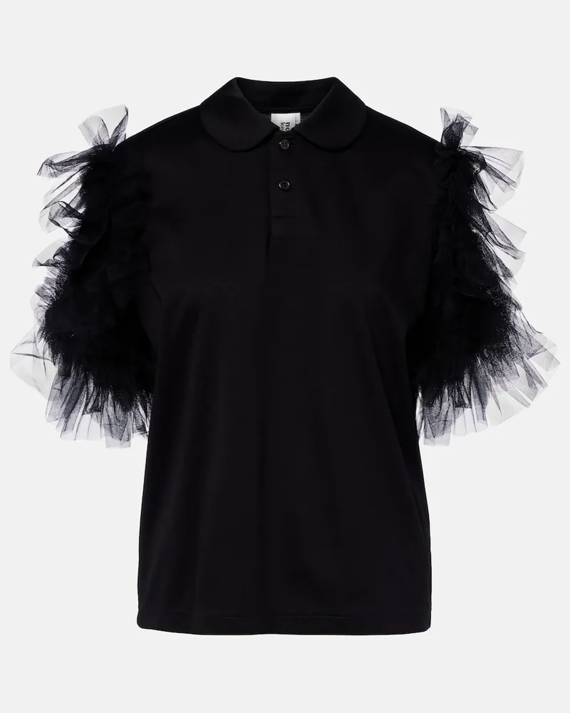 Noir Kei Ninomiya Polohemd aus Baumwolle mit Tüllbesatz Schwarz