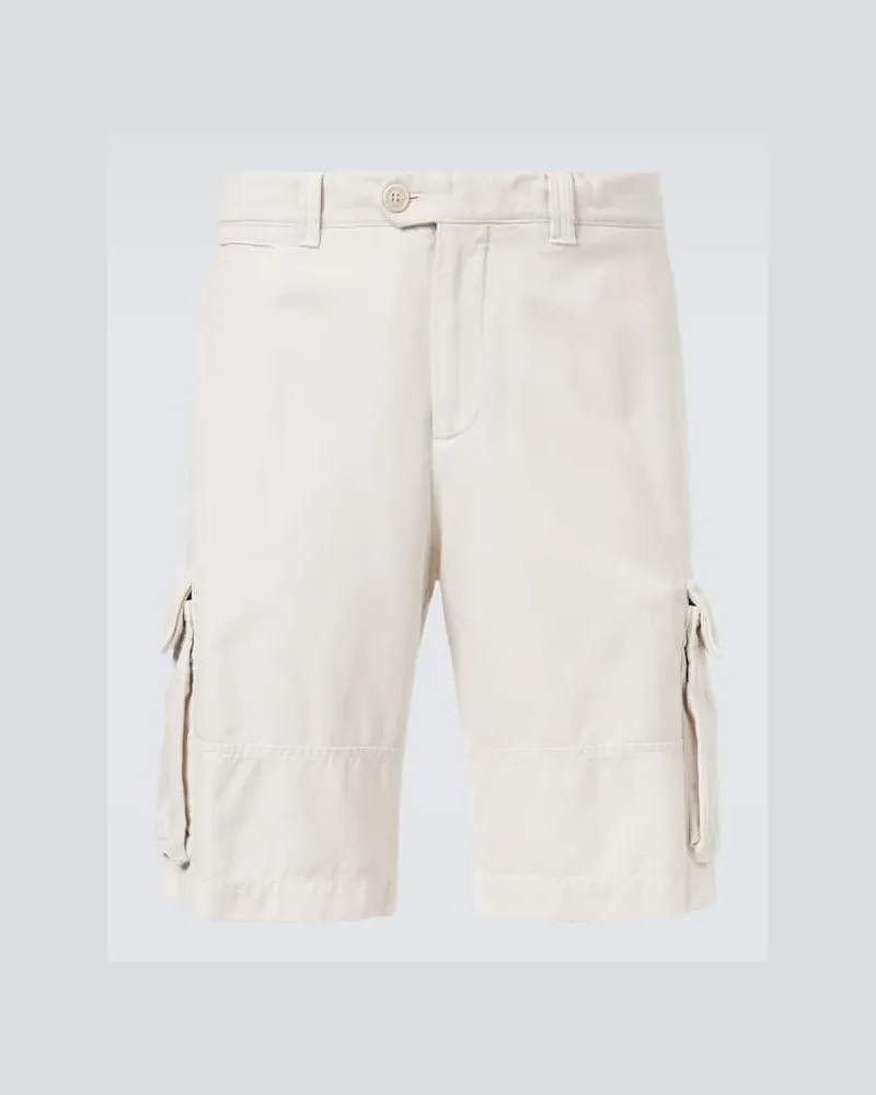 Brunello Cucinelli Cargo-Shorts aus Baumwolle und Leinen Weiß