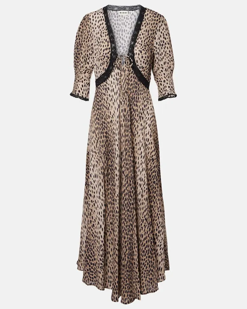 RIXO Midikleid Amina aus Crêpe de Chine Braun