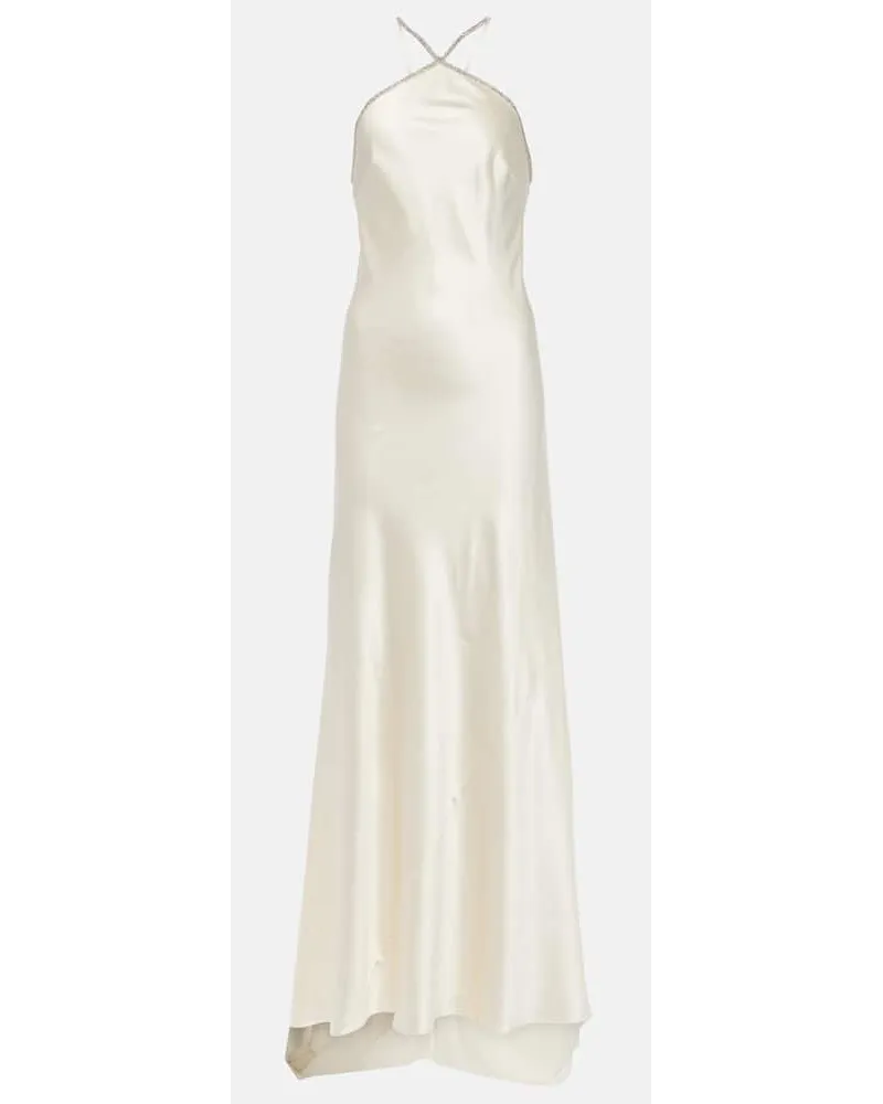 Roland Mouret Bridal Verzierte Robe aus Satin Weiss