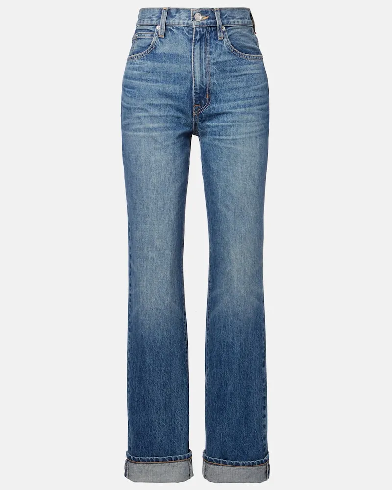 SLVRLAKE High-Rise Straight Jeans London Turn Up Blau