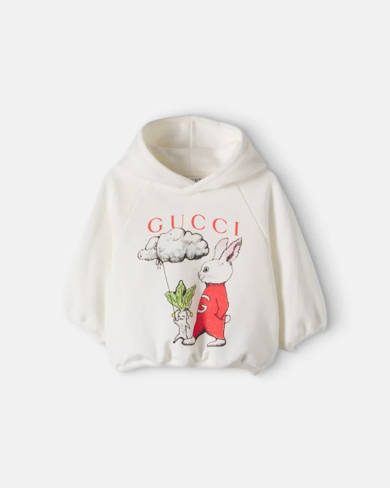 Gucci Bedruckter Baby Hoodie aus Baumwolle Weiß