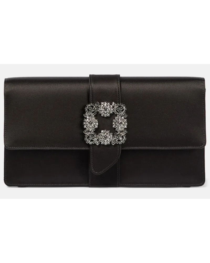 Manolo Blahnik Verzierte Clutch Capri aus Satin Schwarz