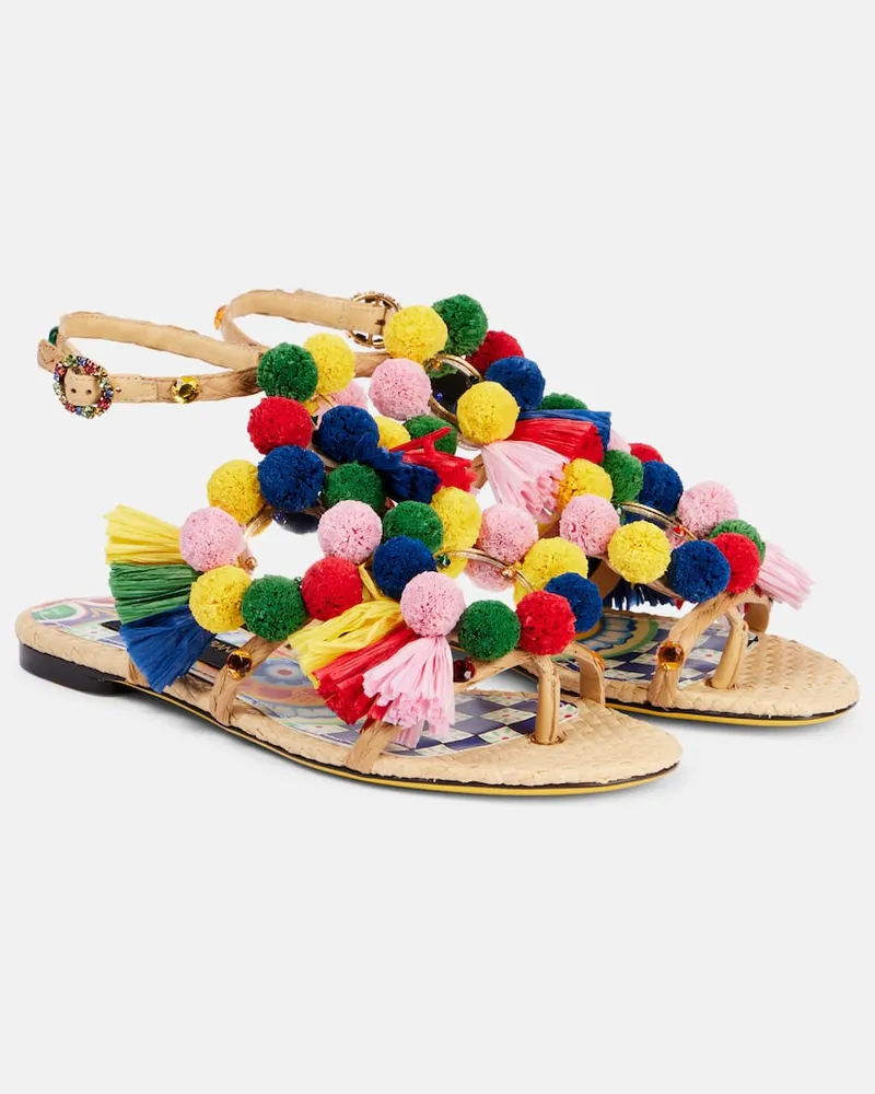 Dolce & Gabbana Verzierte Sandalen aus Raffiabast Multicolor