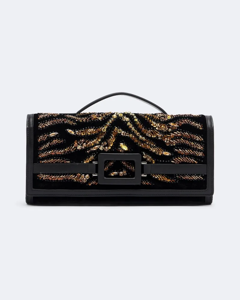 Roger Vivier Verzierte Clutch Belle Vivier aus Samt Schwarz