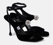 Sandalen Orb 95 aus Samt mit Kristallen