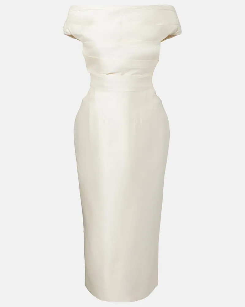 Rachel Gilbert Off-Shoulder-Cocktailkleid Bronte aus Wolle und Seide Weiß