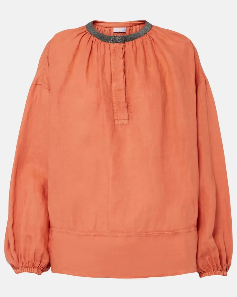 Brunello Cucinelli Top Monili aus Leinen und Baumwolle Orange