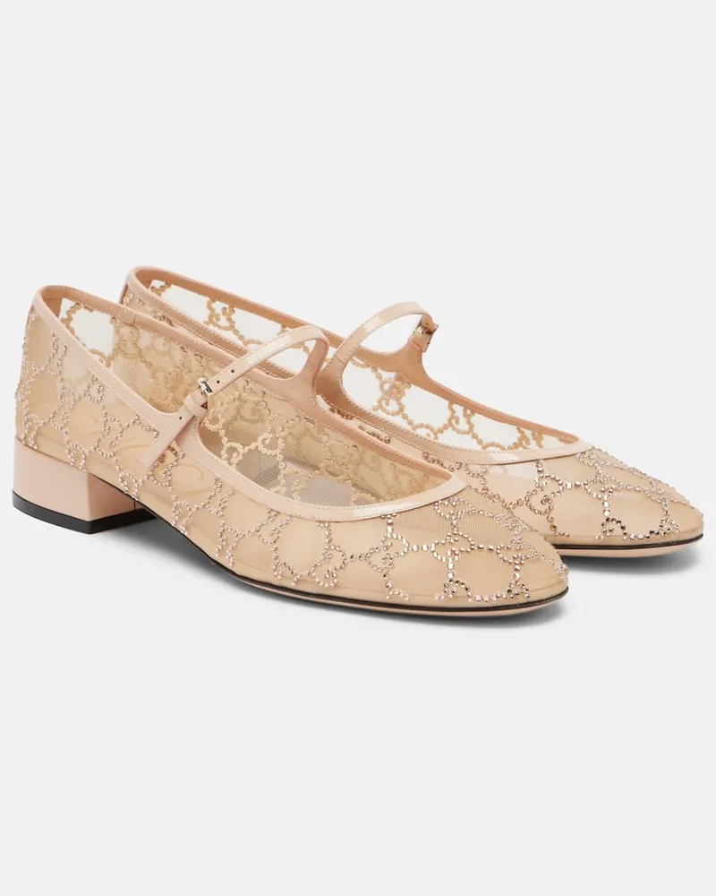 Gucci Mary-Jane-Ballerinas Charline GG aus Mesh Beige