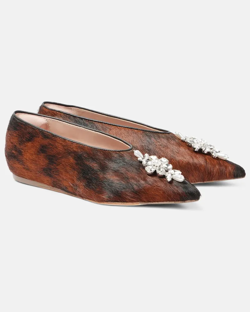 Simone Rocha Ballerinas aus Kalbshaar mit Kristallen Braun
