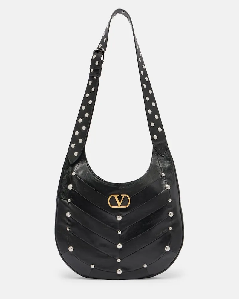 Valentino Garavani Verzierte Schultertasche Hoboho Large aus Leder Schwarz