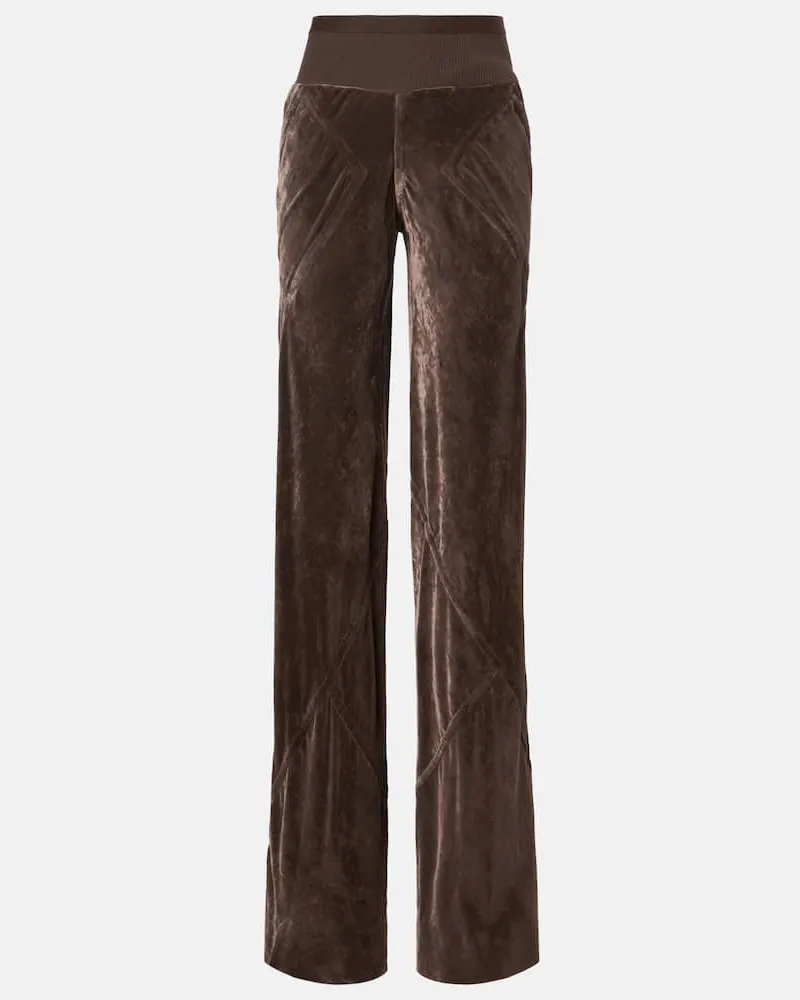 Rick Owens Gerade High-Rise-Hose aus Samt Braun