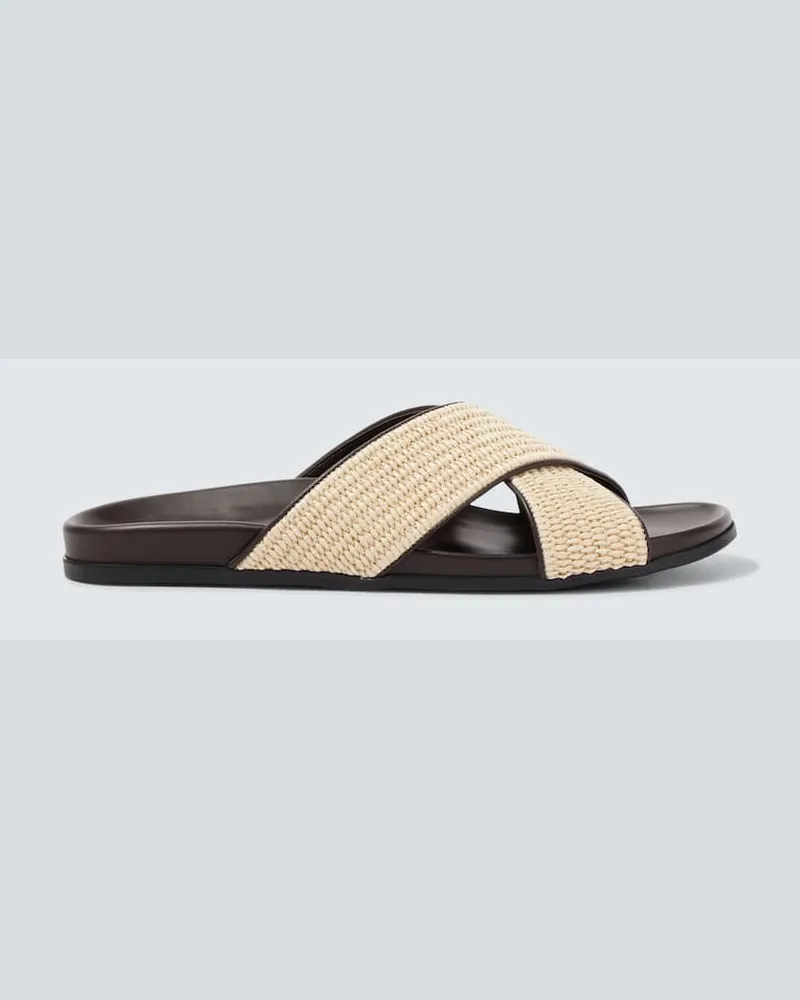 Manolo Blahnik Sandalen Chiltern aus Raffiabast mit Leder Grün