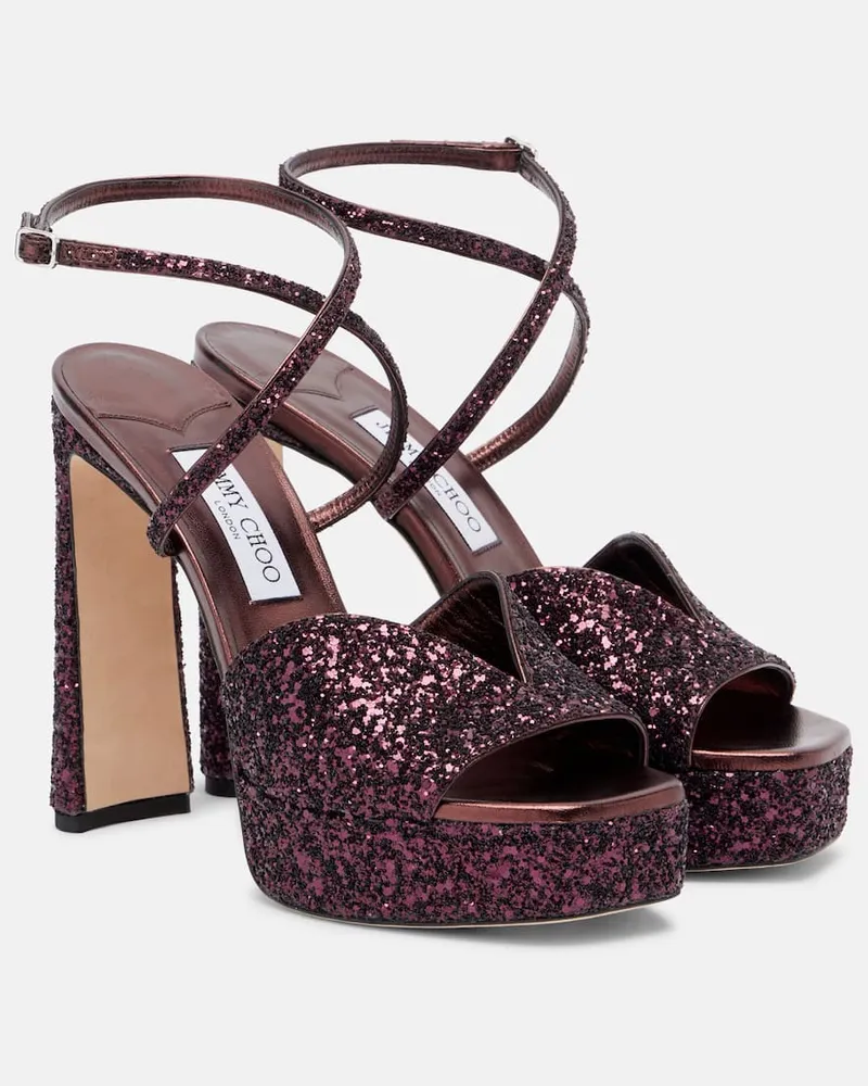 Jimmy Choo Plateausandalen Karli 125 mit Glitter Burgund