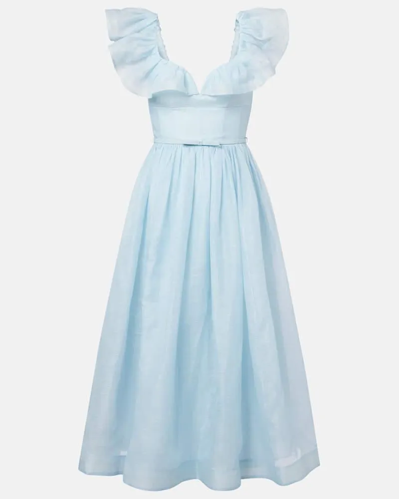 Zimmermann Midikleid Dawning aus Leinen und Seide Blau