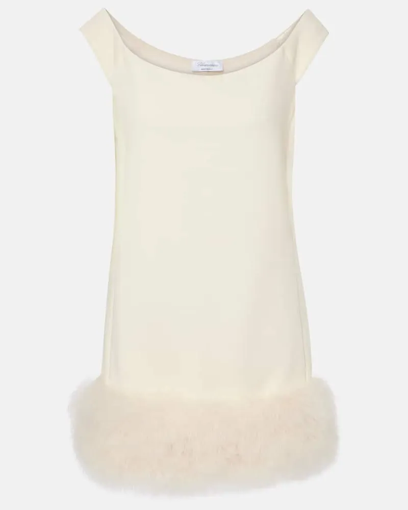 Blumarine Minikleid aus Crêpe mit Federn Weiß
