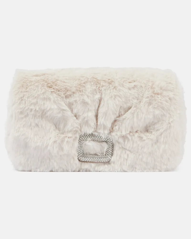 Roger Vivier Schultertasche Viv Choc aus Faux Shearling Weiß