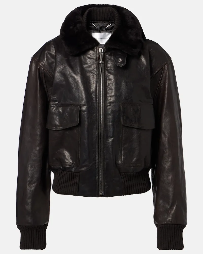 Victoria Beckham Lederjacke mit Shearling-Besatz Schwarz
