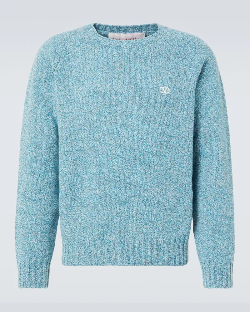 Valentino Garavani Pullover VLogo Signature aus Schurwolle Türkis