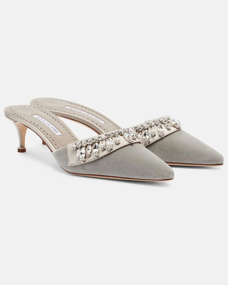 Manolo Blahnik Verzierte Mules Tulipe 50 aus Samt Grau