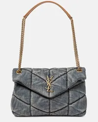 Saint Laurent Schultertasche Puffer Small aus Denim Blau