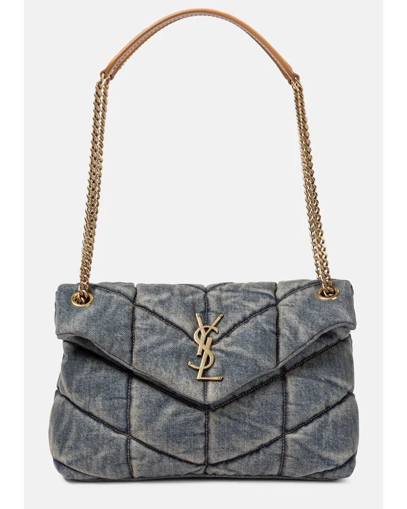 Saint Laurent Schultertasche Puffer Small aus Denim Blau