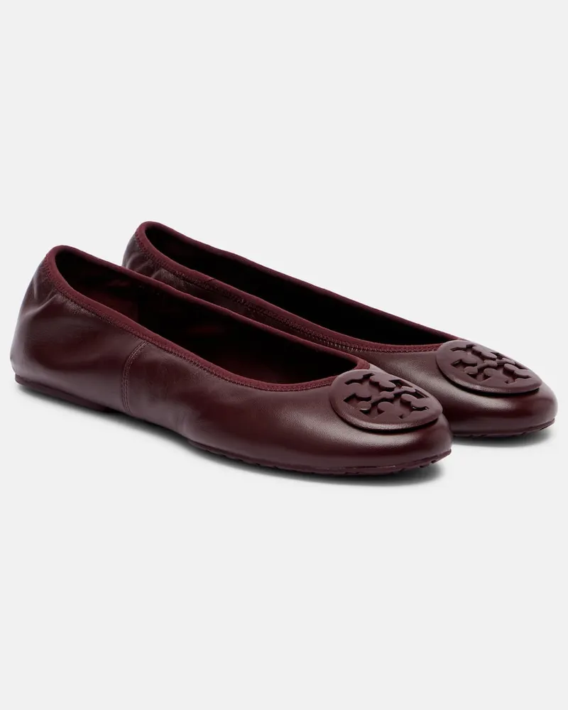 Tory Burch Ballerinas Reva Travel aus Leder Burgunderrot
